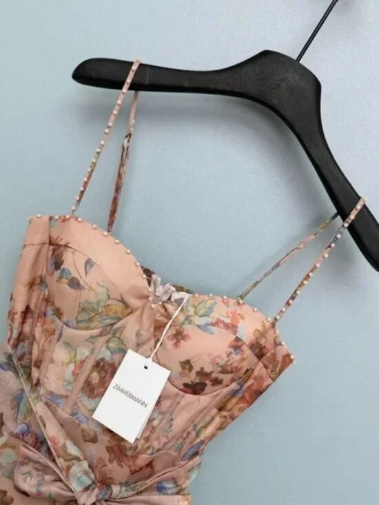 Zimmermann Peach Floral Midi Dress - Picture 5 of 7